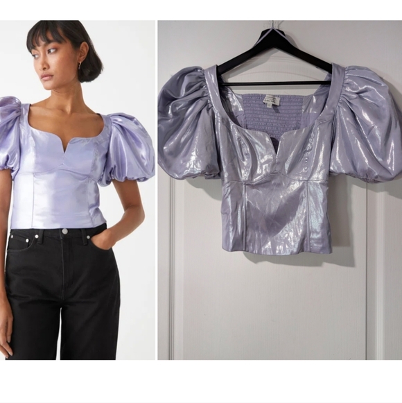 & Other Stories Tops - & OTHER STORIES | Metallic Puff Sleeve Top In Lilac